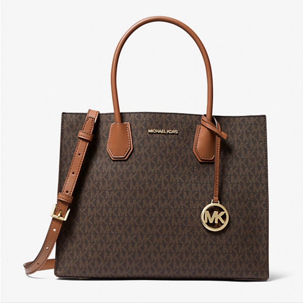 NWT Michael Kors Mercer Large Logo Accordion Tote Bag in Brown